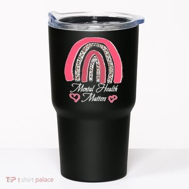 Mental Health Matters Leopard Print Rainbow Tumbler