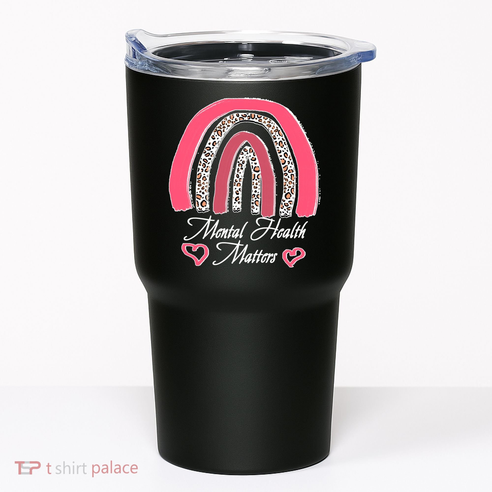 Mental Health Matters Leopard Print Rainbow Tumbler