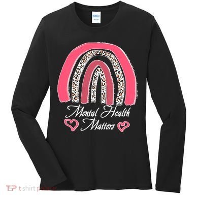 Mental Health Matters Leopard Print Rainbow Women's Long Sleeve Shirt