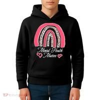 Mental Health Matters Leopard Print Rainbow Kids Hoodie thumb 4