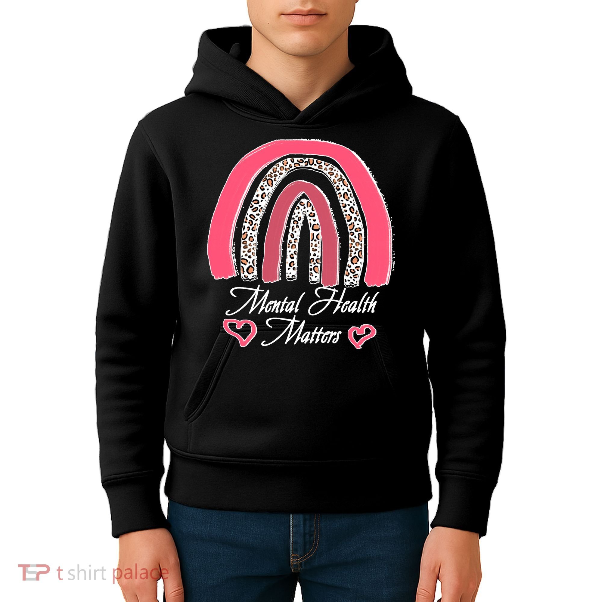 Mental Health Matters Leopard Print Rainbow Kids Hoodie