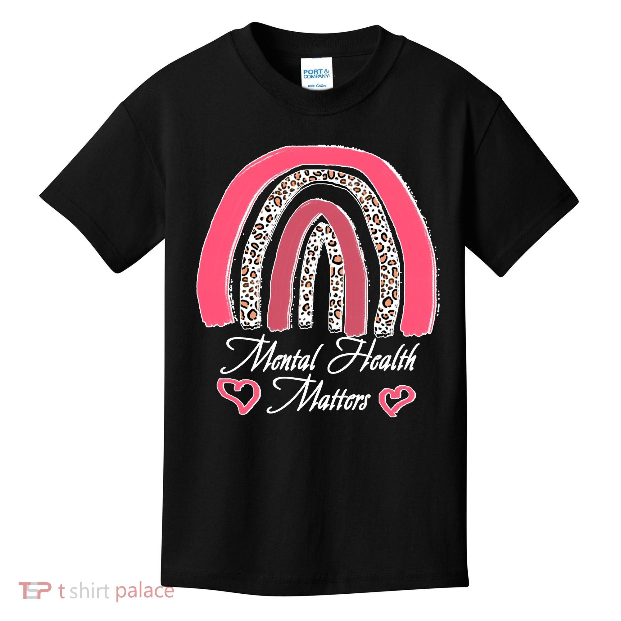 Mental Health Matters Leopard Print Rainbow Kids T-Shirt