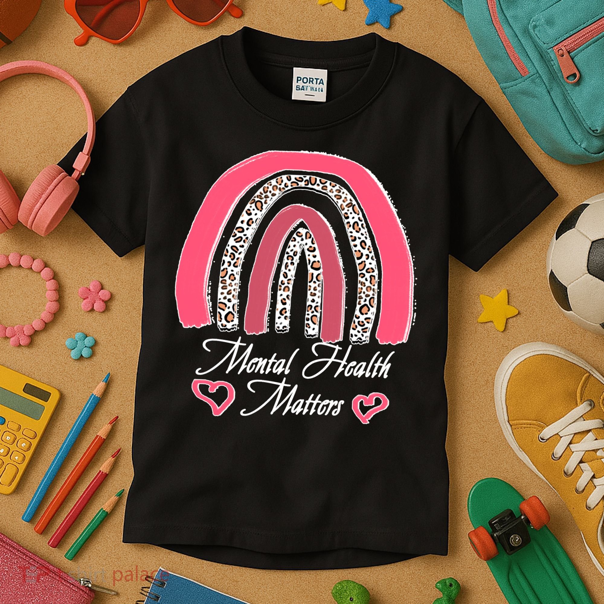 Mental Health Matters Leopard Print Rainbow Kids T-Shirt