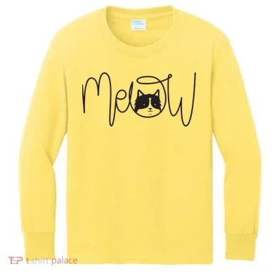 Meow Cat Calligraphy Kids Long Sleeve Shirt