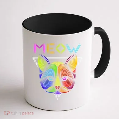 Meow Cat Neon Coffee Mug back