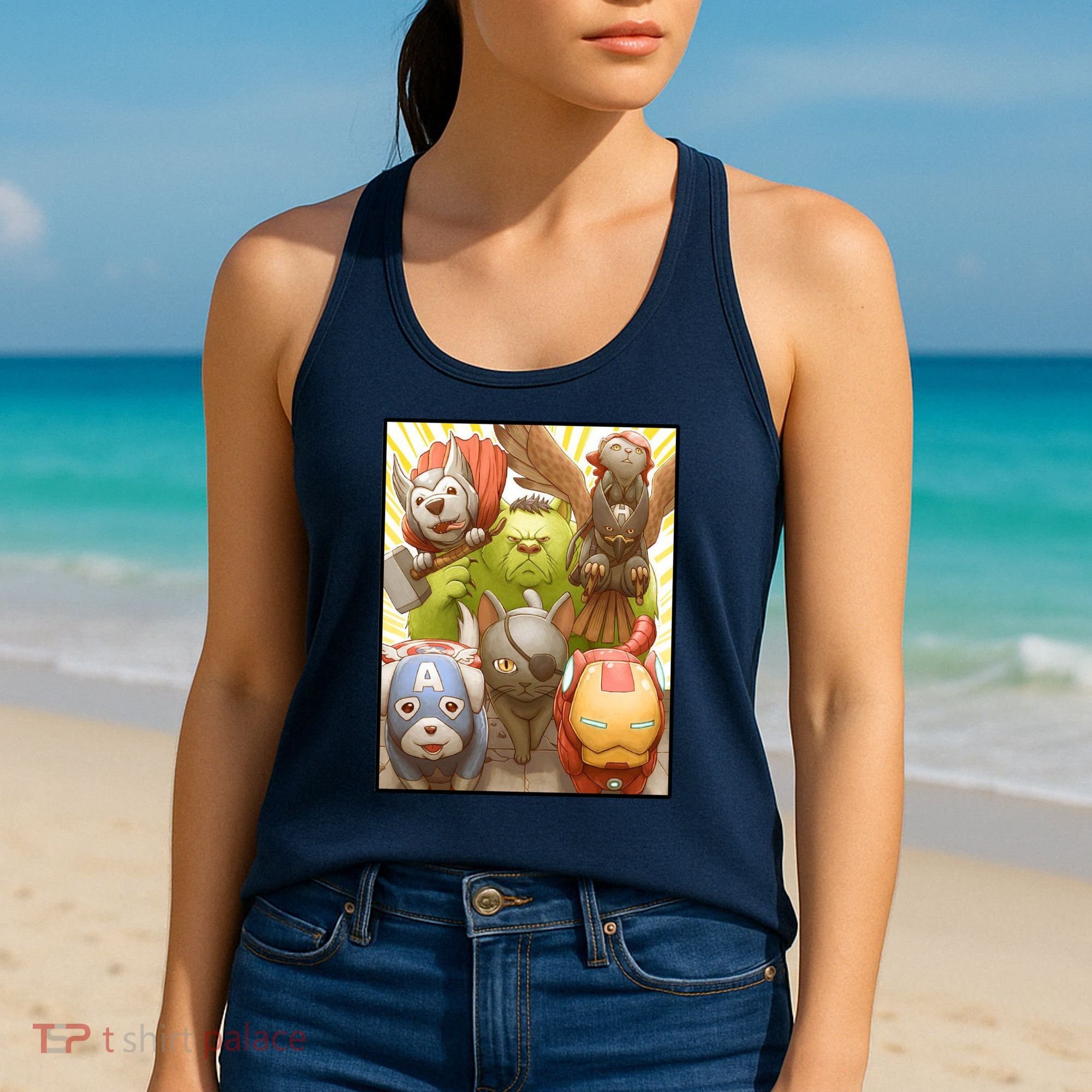 Meow Superhero Cats Comic Movie Spoof Women's Tank Top