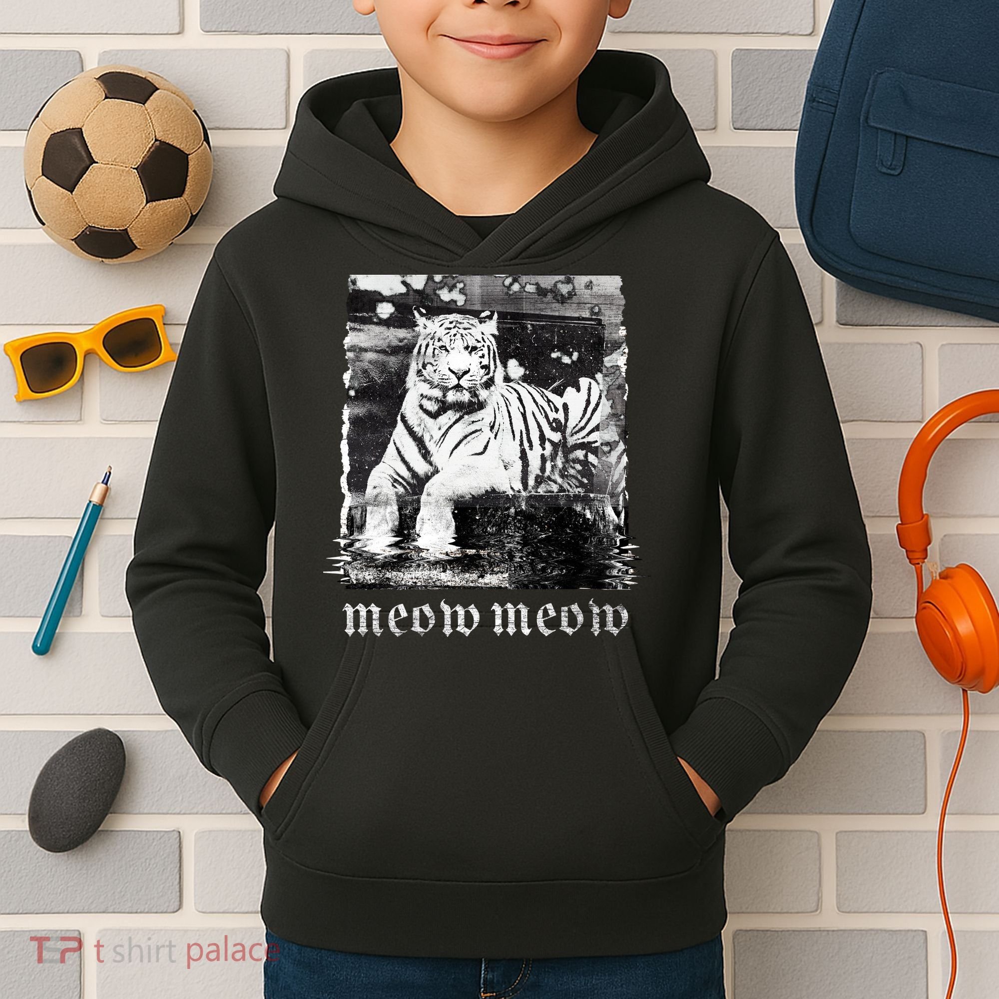 Meow Tiger Glitch Kids Hoodie