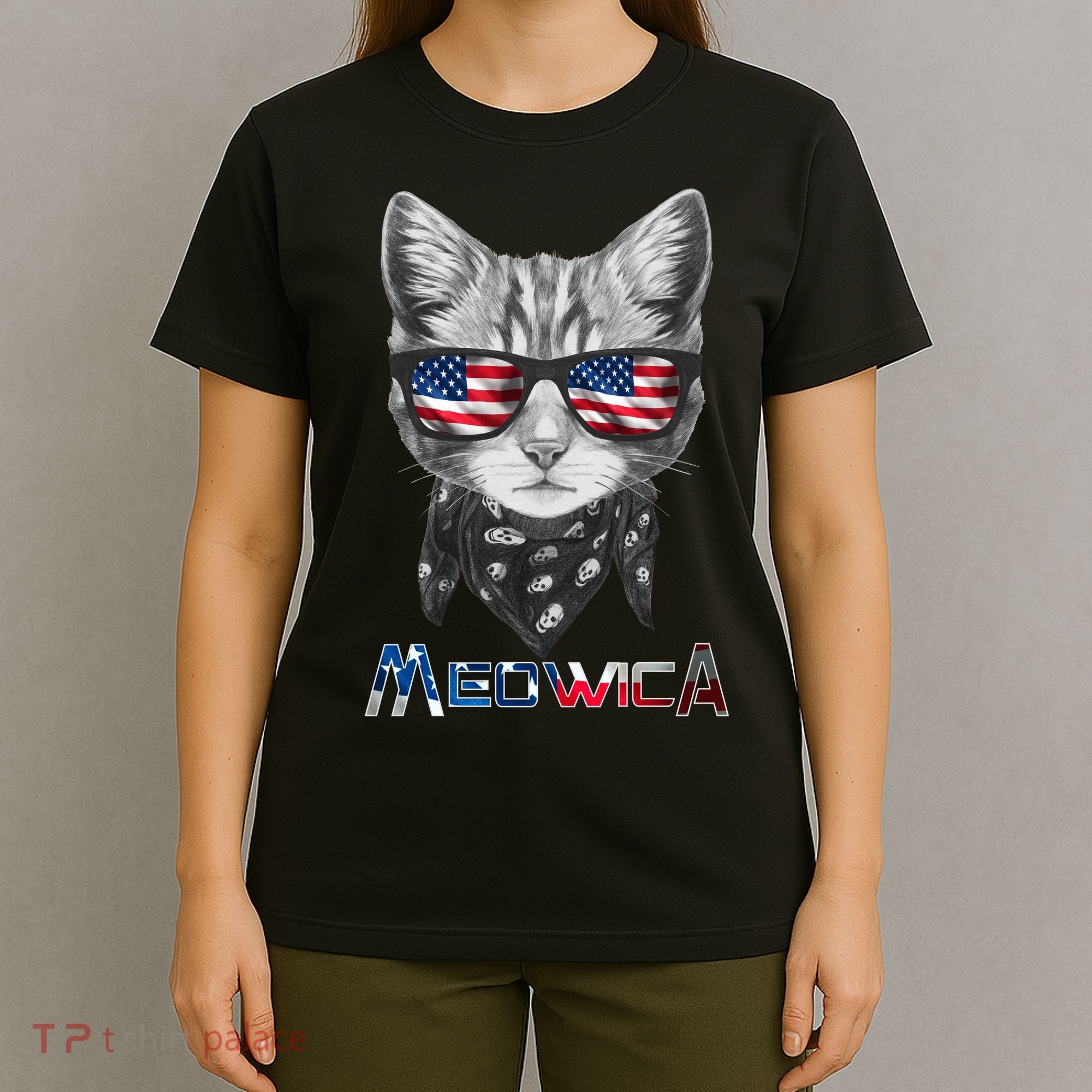 Meowica Rock Cat Funny 4th of July USA Freedom T-Shirt
