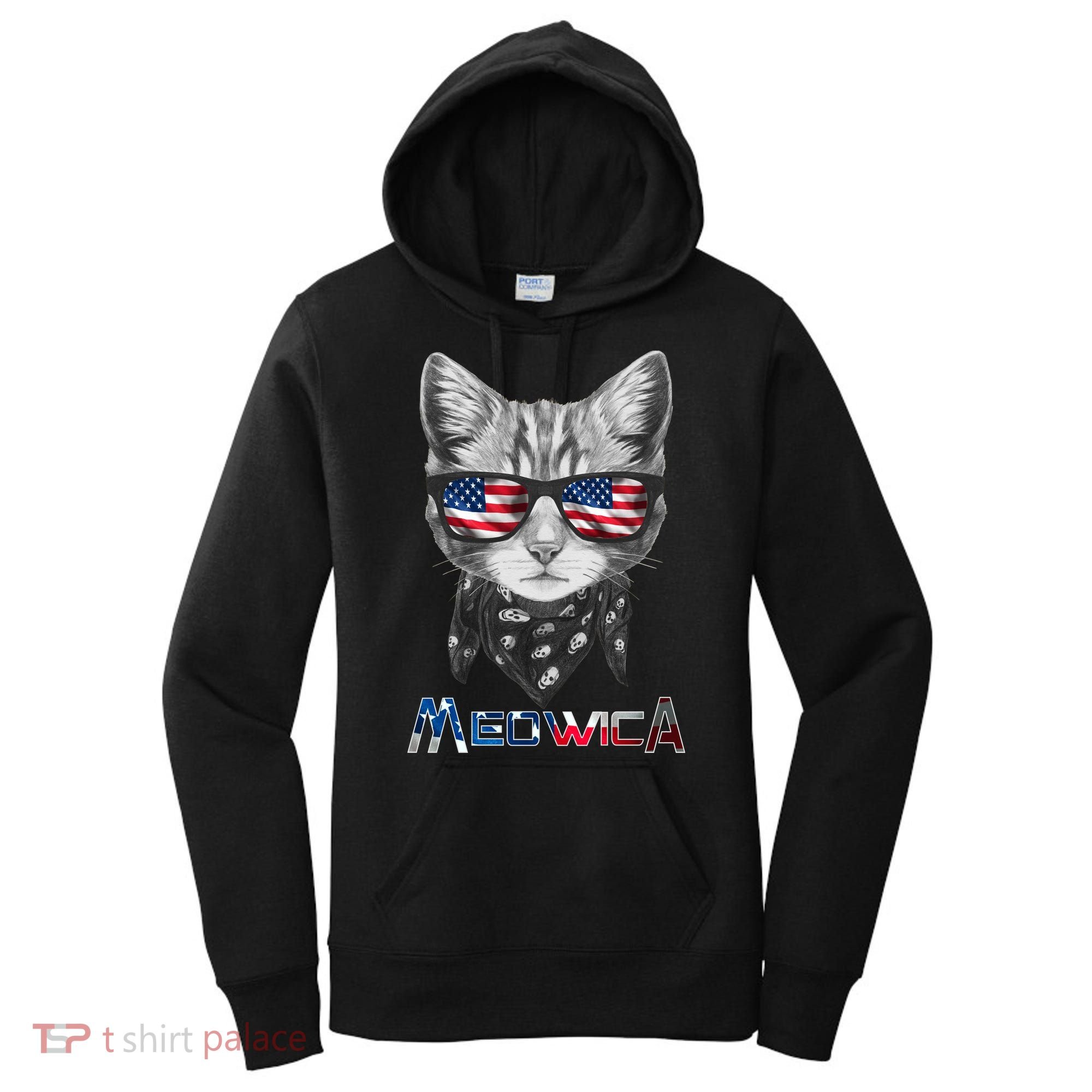 Meowica Rock Cat Funny 4th of July USA Freedom Women's Hoodie