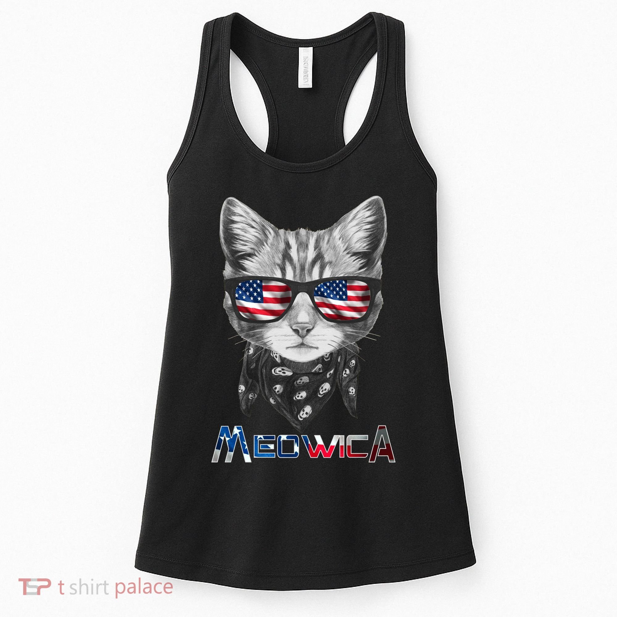 Meowica Rock Cat Funny 4th of July USA Freedom Women's Tank Top