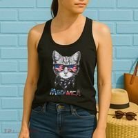 Meowica Rock Cat Funny 4th of July USA Freedom Women's Tank Top thumb 2