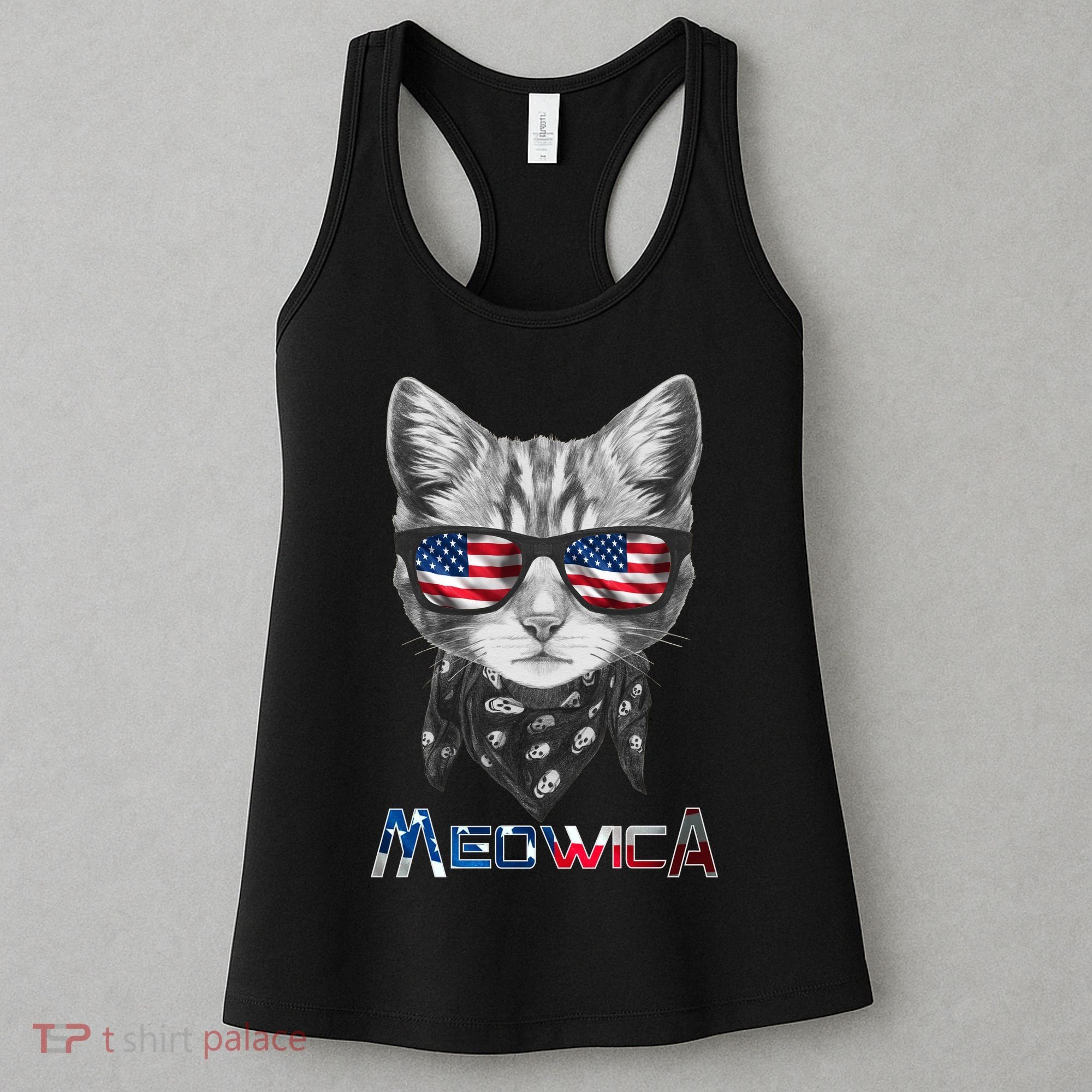 Meowica Rock Cat Funny 4th of July USA Freedom Women's Tank Top