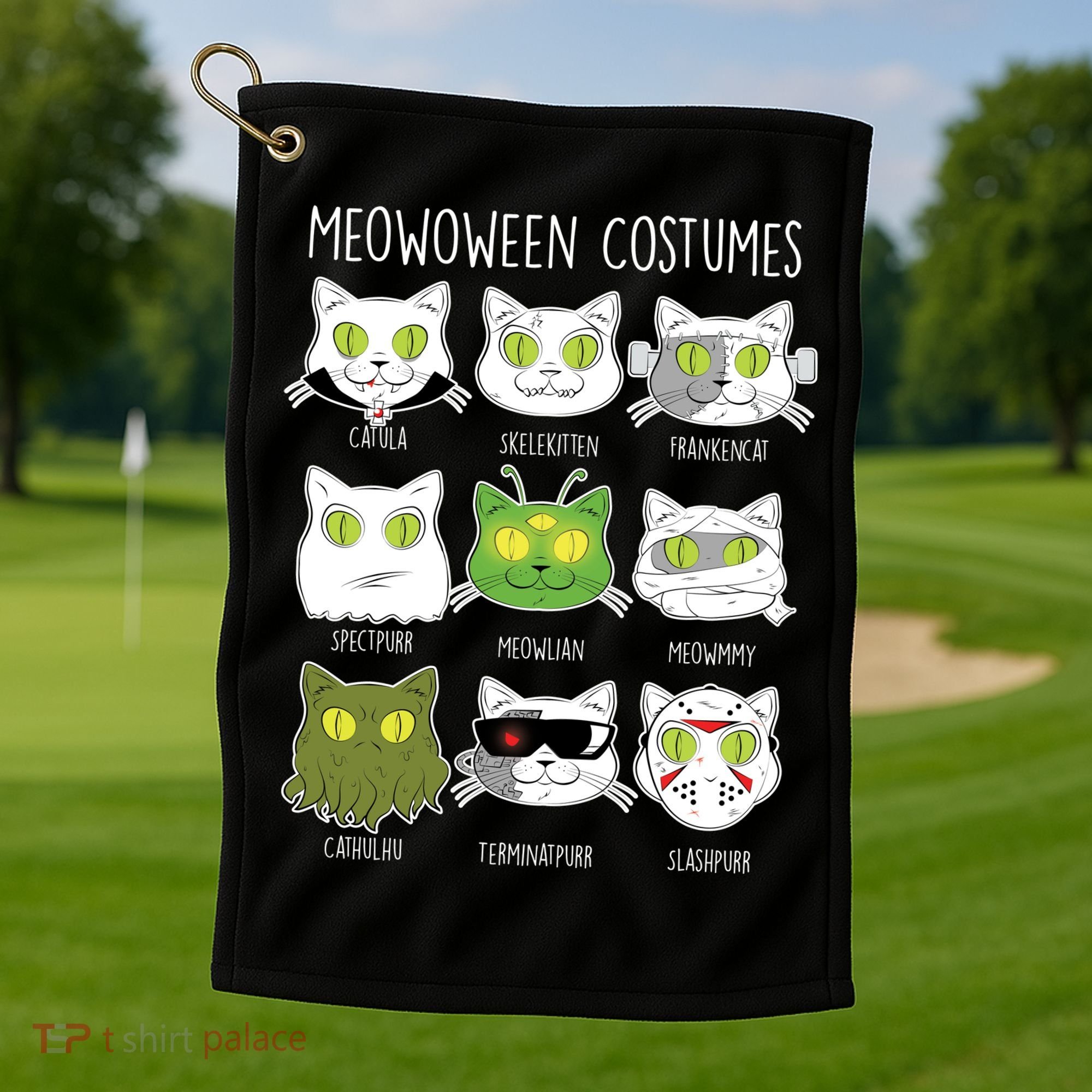 Meowoween Costumes Funny Cat Halloween Golf Towel