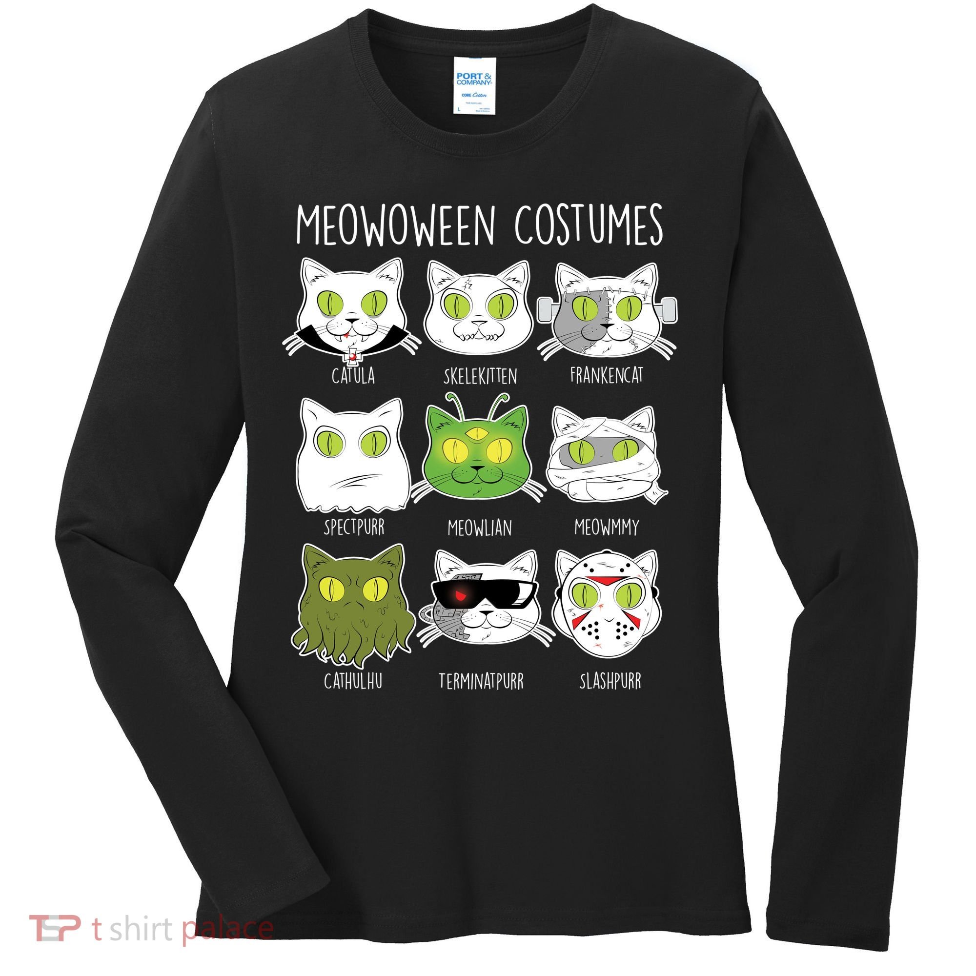 Meowoween Costumes Funny Cat Halloween Women's Long Sleeve Shirt