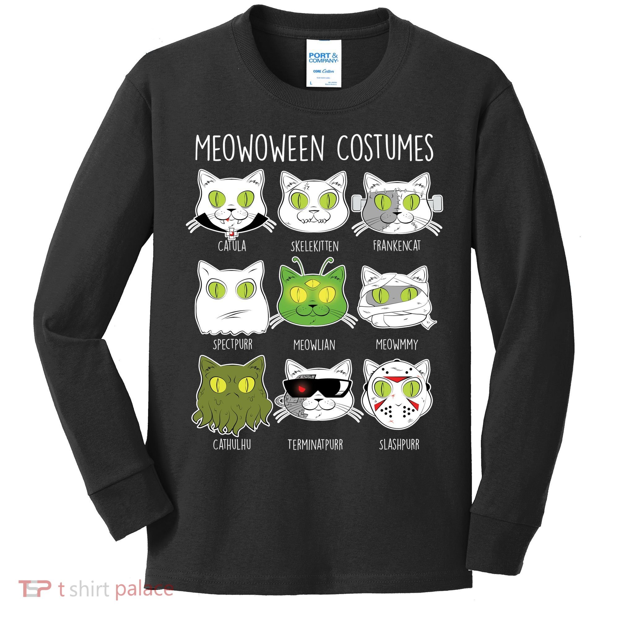 Meowoween Costumes Funny Cat Halloween Kids Long Sleeve Shirt