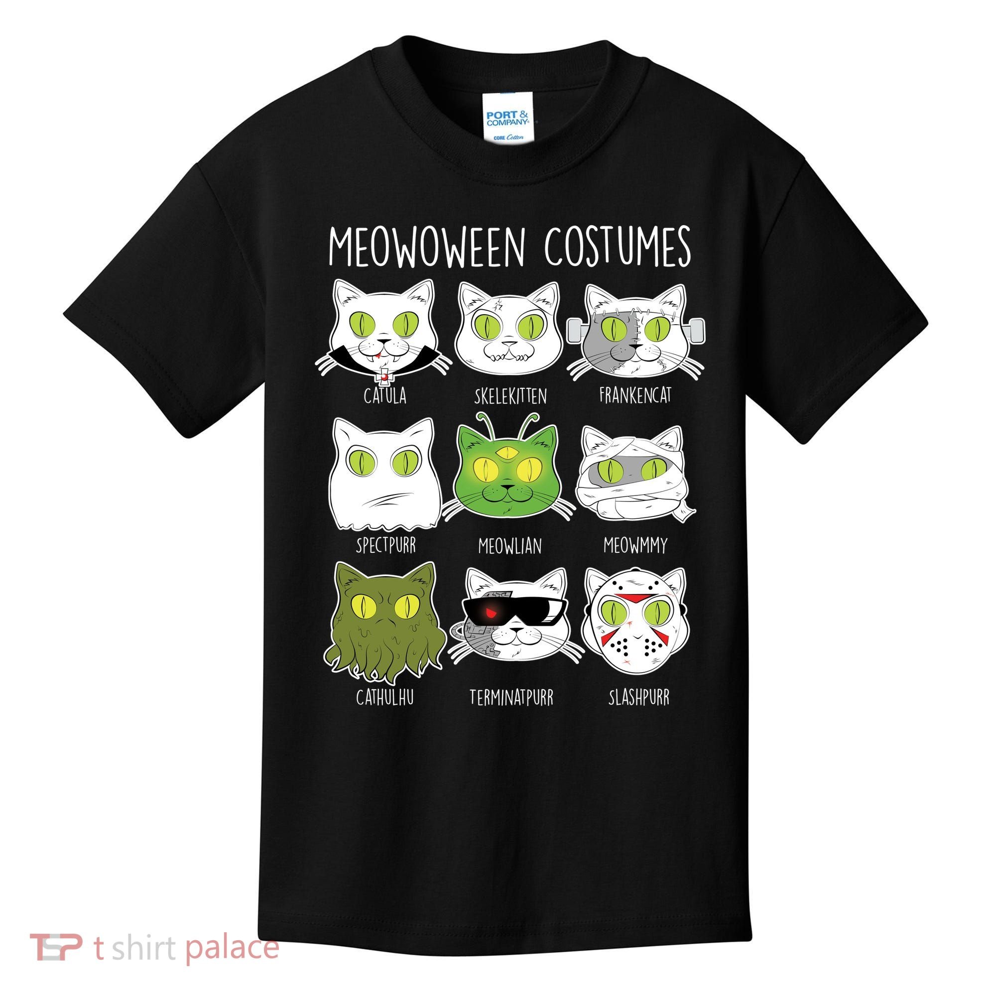 Meowoween Costumes Funny Cat Halloween Kids T-Shirt
