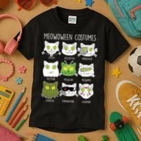 Meowoween Costumes Funny Cat Halloween Kids T-Shirt thumb 3