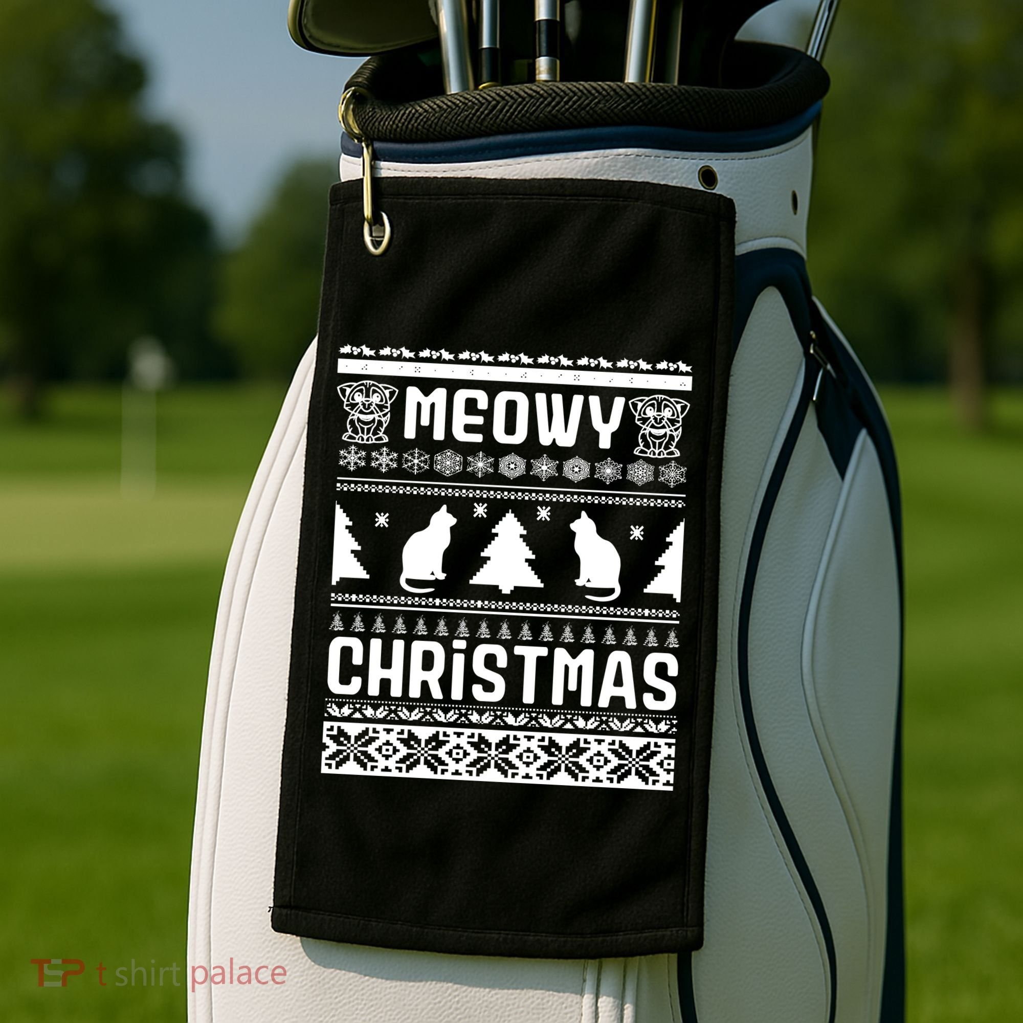 Meowy Cat Ugly Christmas Sweater Golf Towel