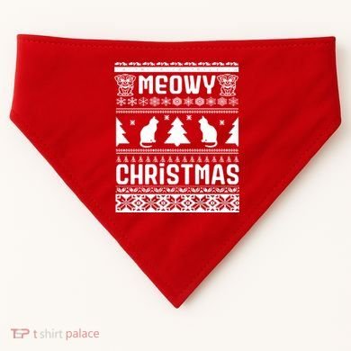 Meowy Cat Ugly Christmas Sweater USA-Made Doggie Bandana