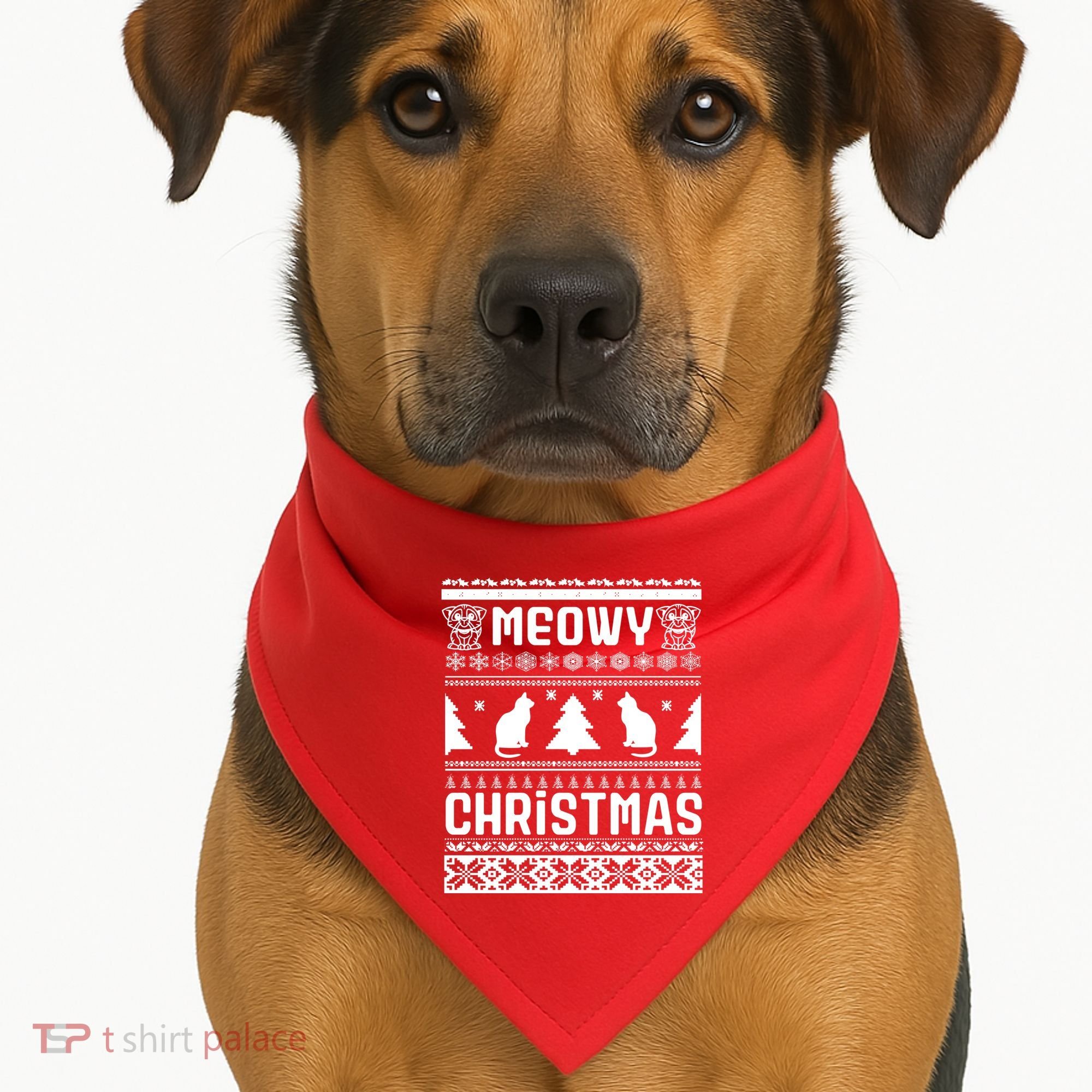 Meowy Cat Ugly Christmas Sweater USA-Made Doggie Bandana
