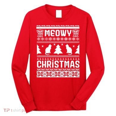 Meowy Cat Ugly Christmas Sweater Long Sleeve Shirt