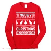 Meowy Cat Ugly Christmas Sweater Long Sleeve Shirt thumb 0