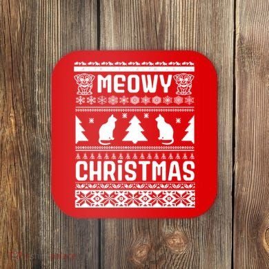 Meowy Cat Ugly Christmas Sweater Coaster