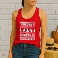 Meowy Cat Ugly Christmas Sweater Women's Tank Top thumb 2