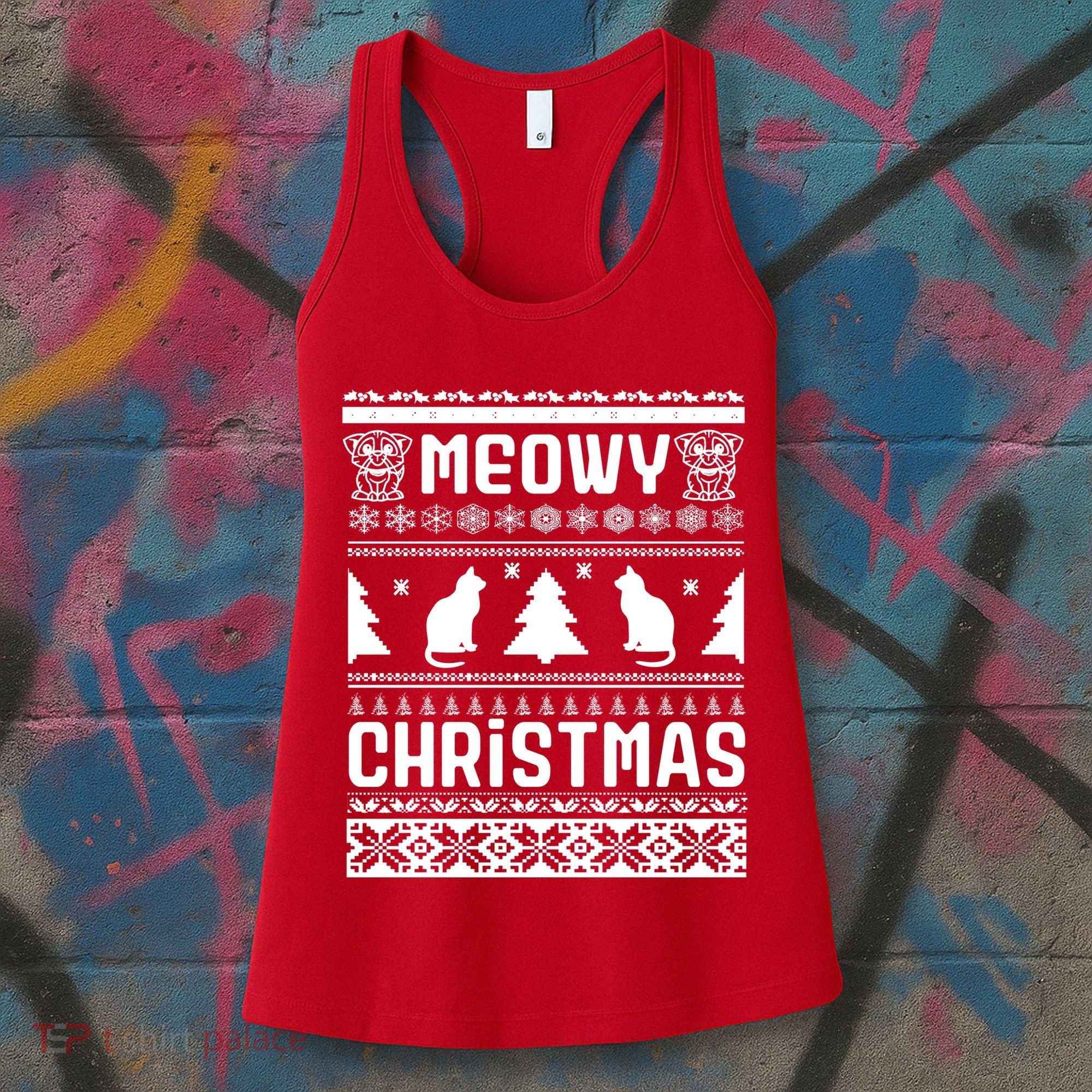 Meowy Cat Ugly Christmas Sweater Women's Tank Top