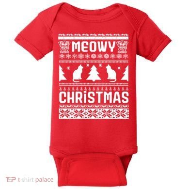 Meowy Cat Ugly Christmas Sweater Baby Bodysuit