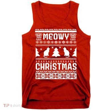 Meowy Cat Ugly Christmas Sweater Tank Top