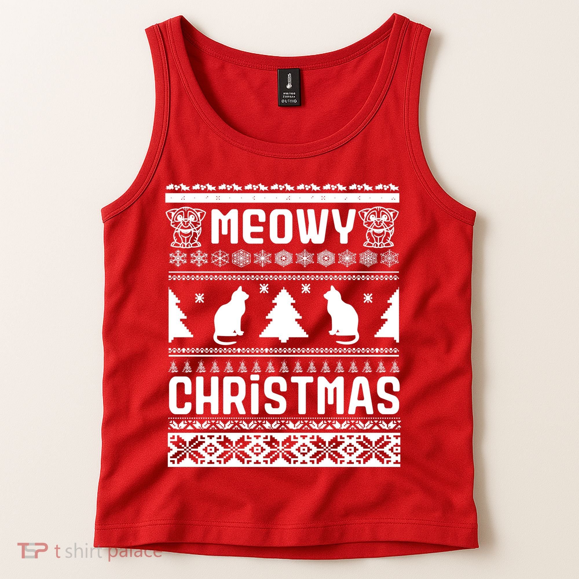 Meowy Cat Ugly Christmas Sweater Tank Top