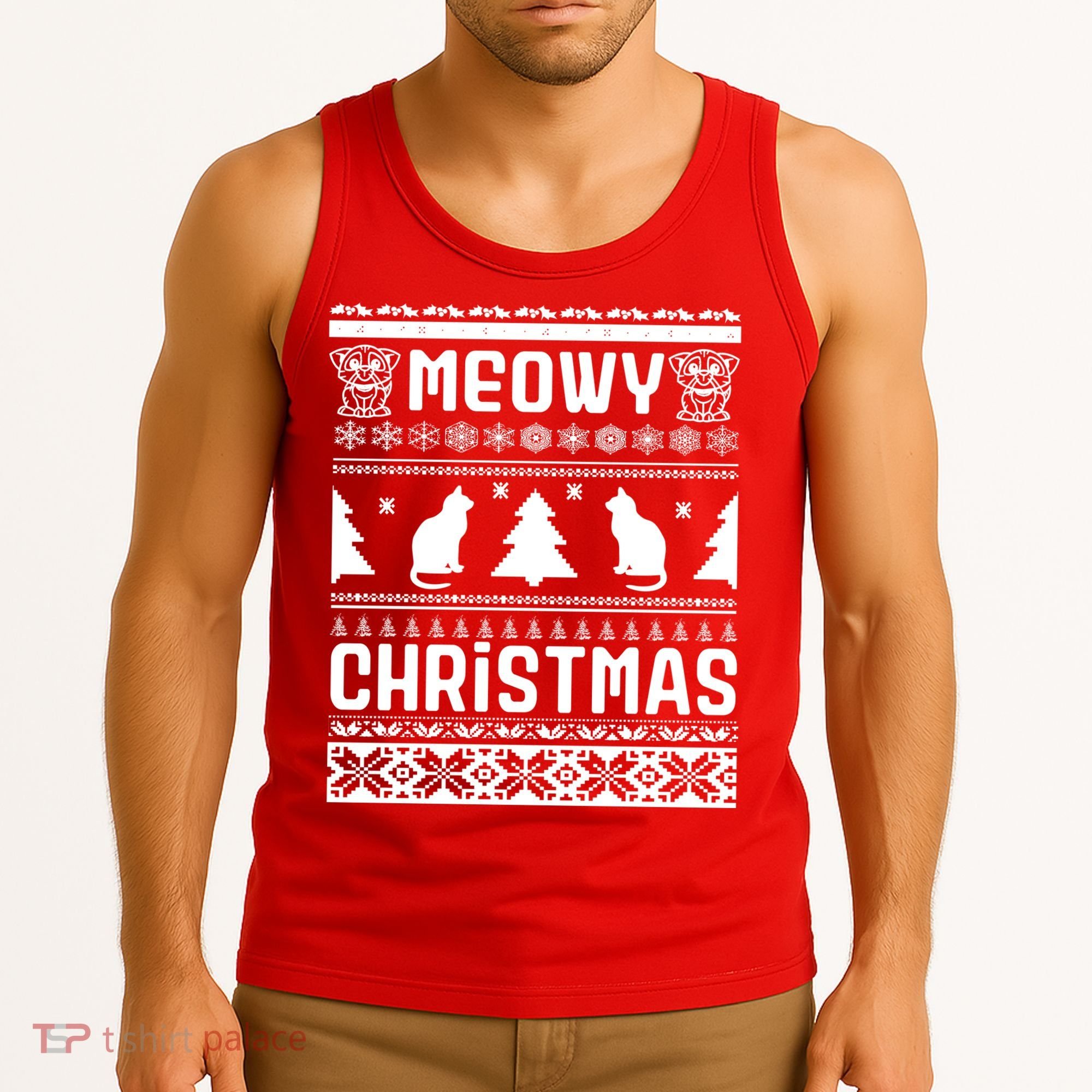 Meowy Cat Ugly Christmas Sweater Tank Top