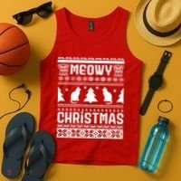 Meowy Cat Ugly Christmas Sweater Tank Top thumb 4