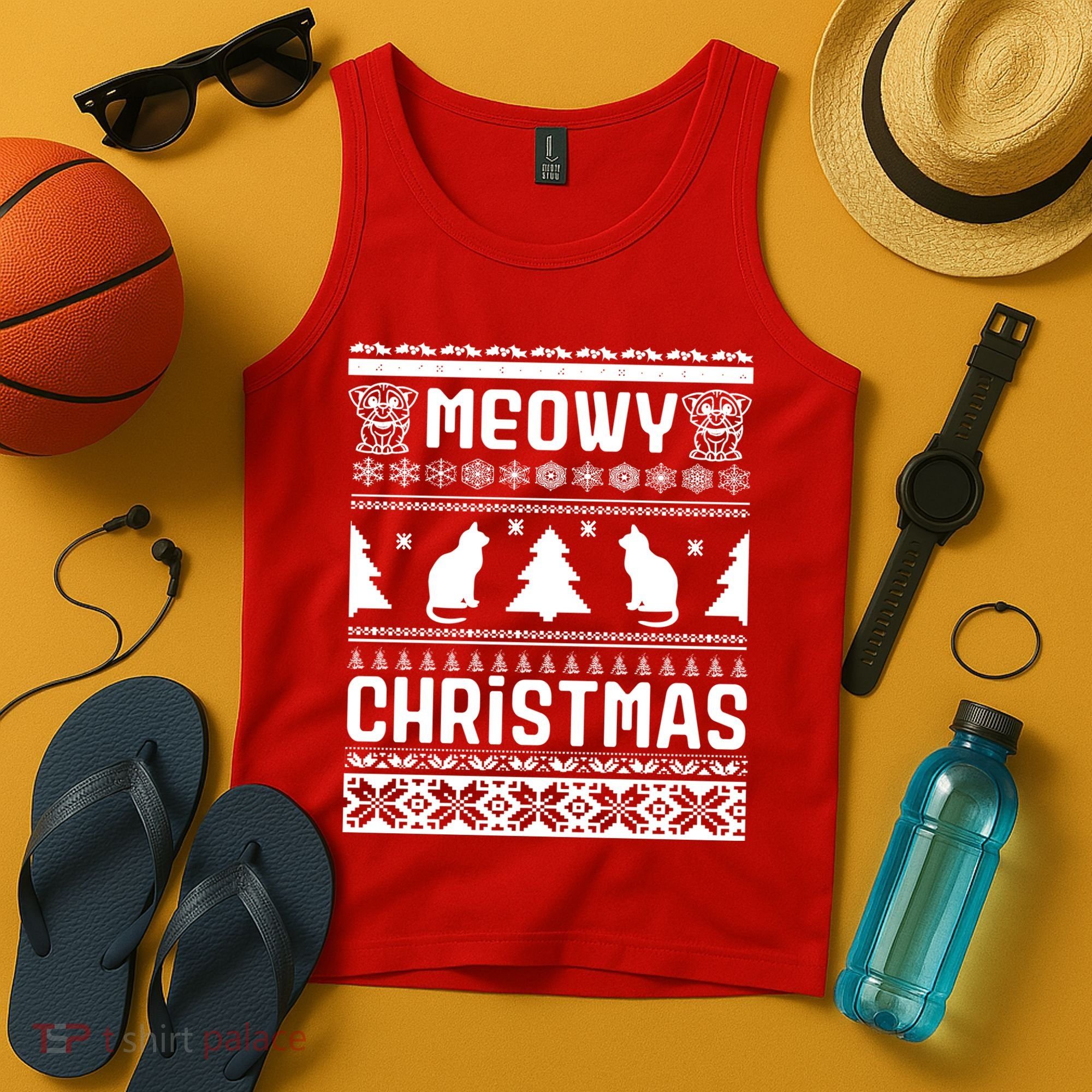 Meowy Cat Ugly Christmas Sweater Tank Top