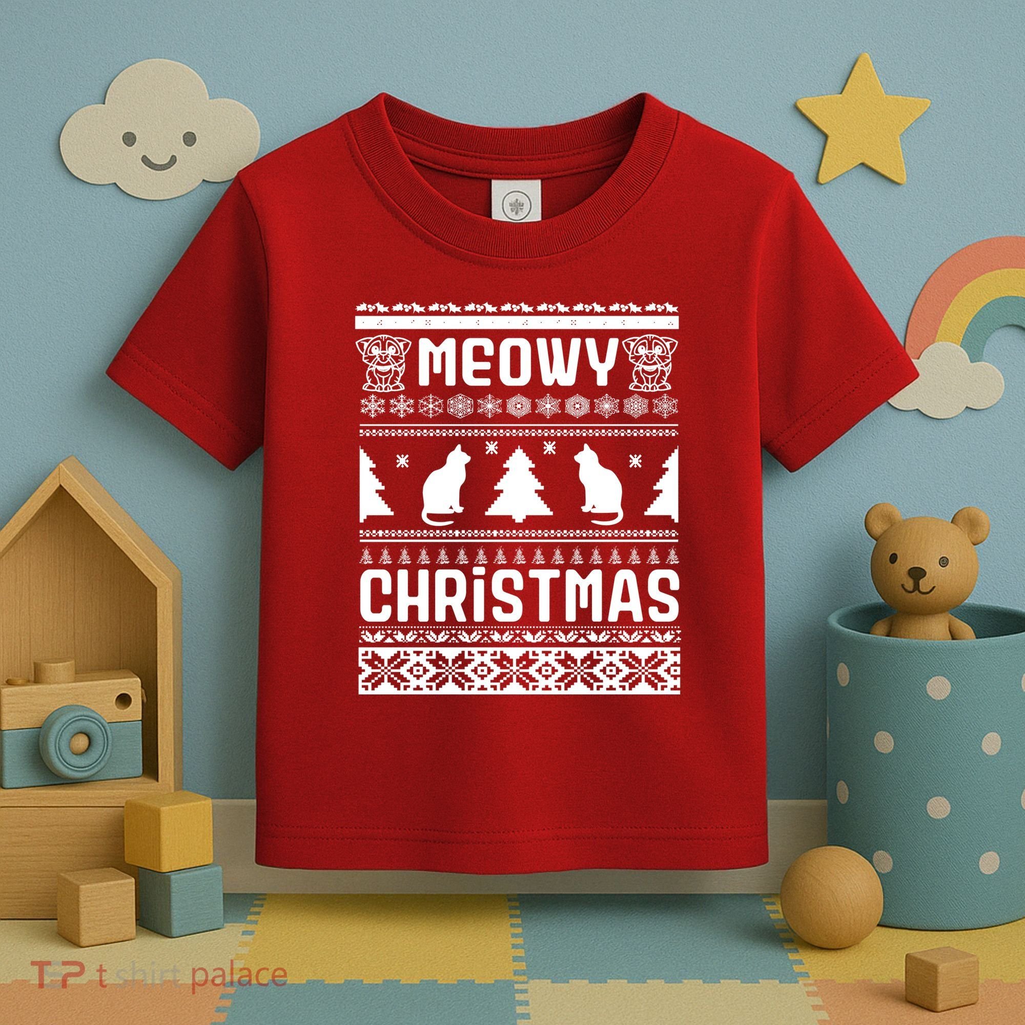 Meowy Cat Ugly Christmas Sweater Toddler T-Shirt