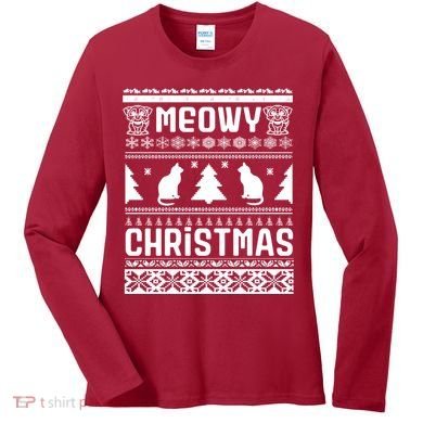 Meowy Cat Ugly Christmas Sweater Women's Long Sleeve Shirt
