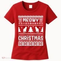 Meowy Cat Ugly Christmas Sweater Women's T-Shirt thumb 0