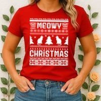 Meowy Cat Ugly Christmas Sweater Women's T-Shirt thumb 2