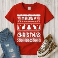 Meowy Cat Ugly Christmas Sweater Women's T-Shirt thumb 3