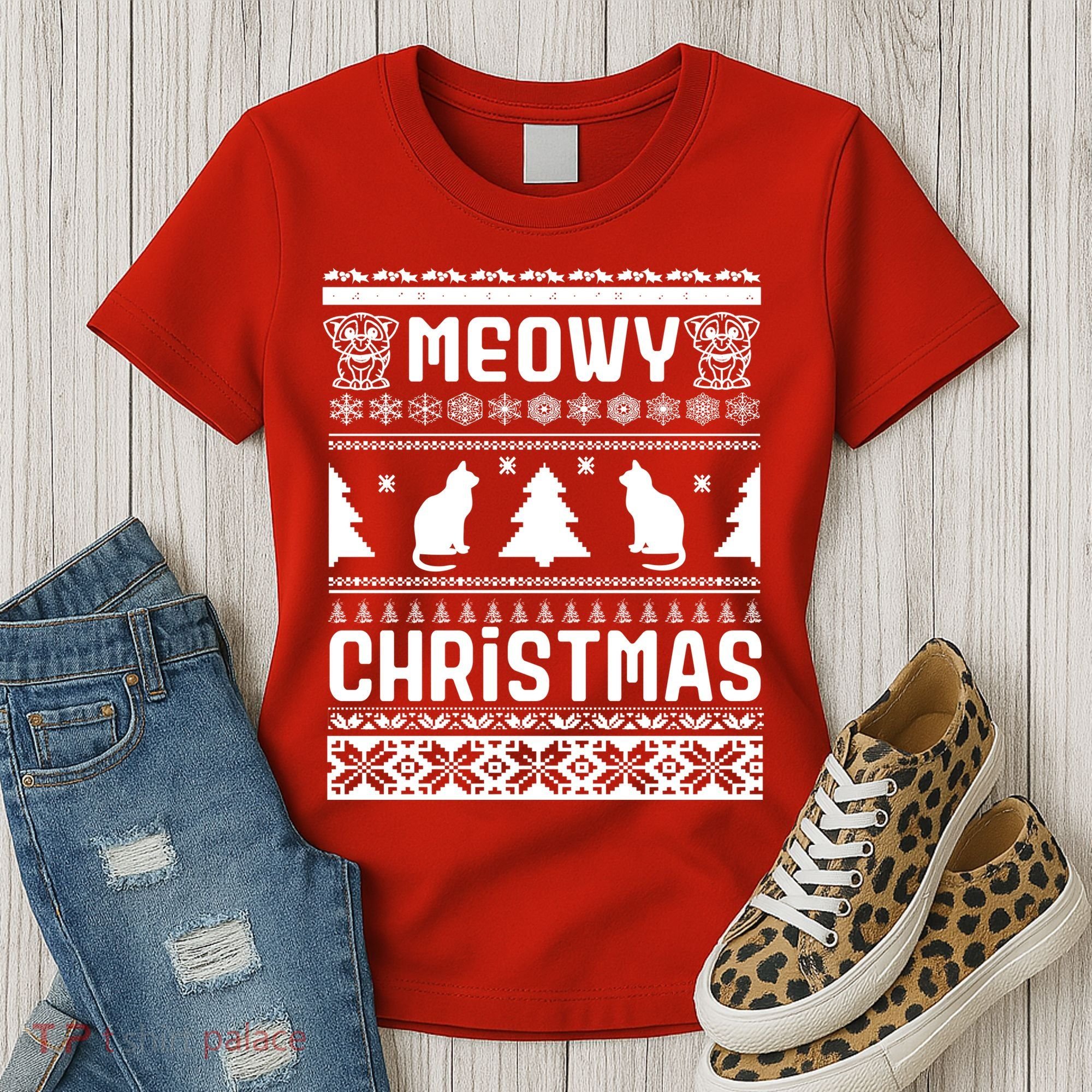 Meowy Cat Ugly Christmas Sweater Women's T-Shirt