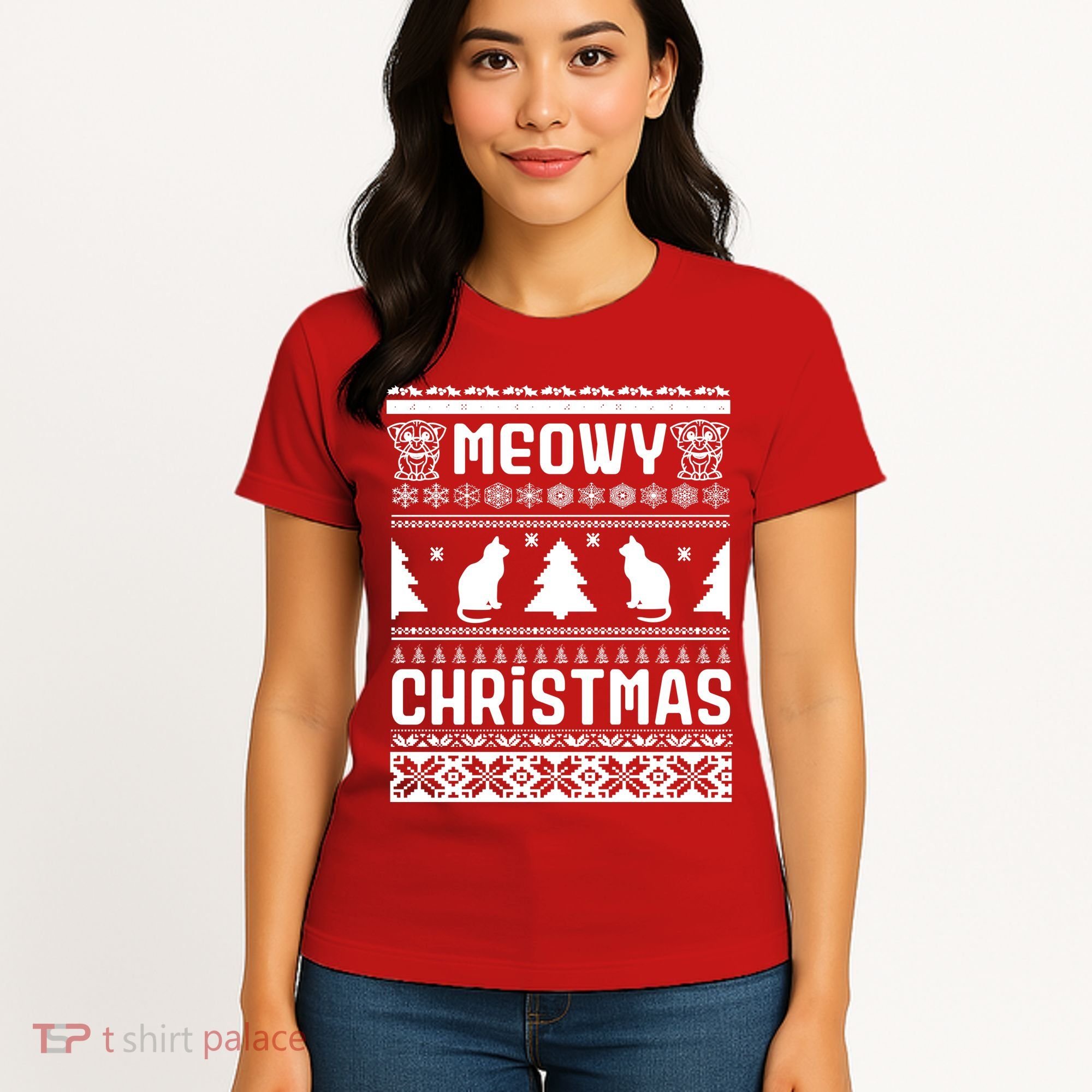Meowy Cat Ugly Christmas Sweater Women's T-Shirt