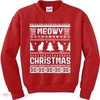 Meowy Cat Ugly Christmas Sweater Kids Sweatshirt thumb 0