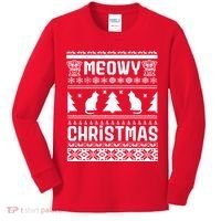 Meowy Cat Ugly Christmas Sweater Kids Long Sleeve Shirt thumb 0