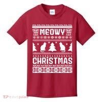 Meowy Cat Ugly Christmas Sweater Kids T-Shirt thumb 0