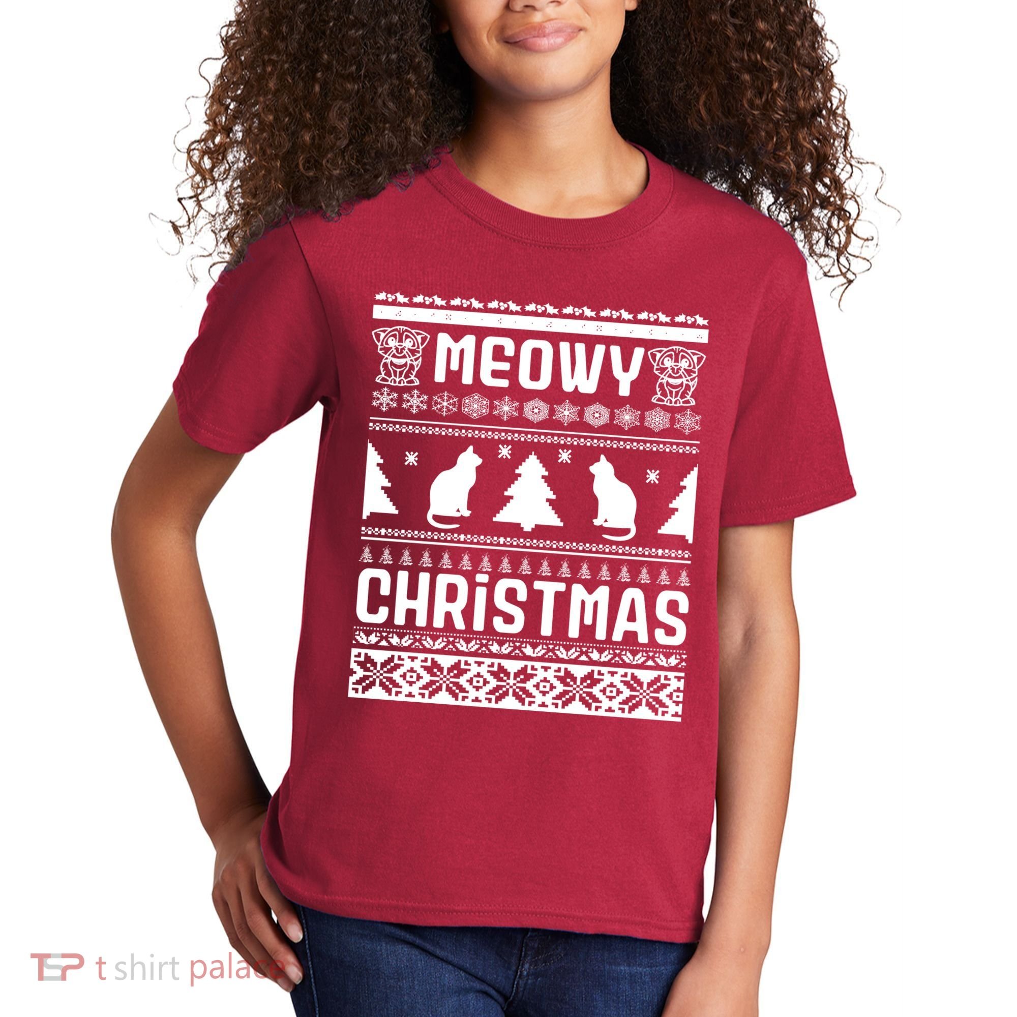 Meowy Cat Ugly Christmas Sweater Kids T-Shirt