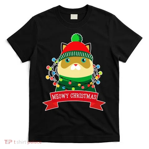Meowy Christmas Cat Lights T-Shirt in the selected color