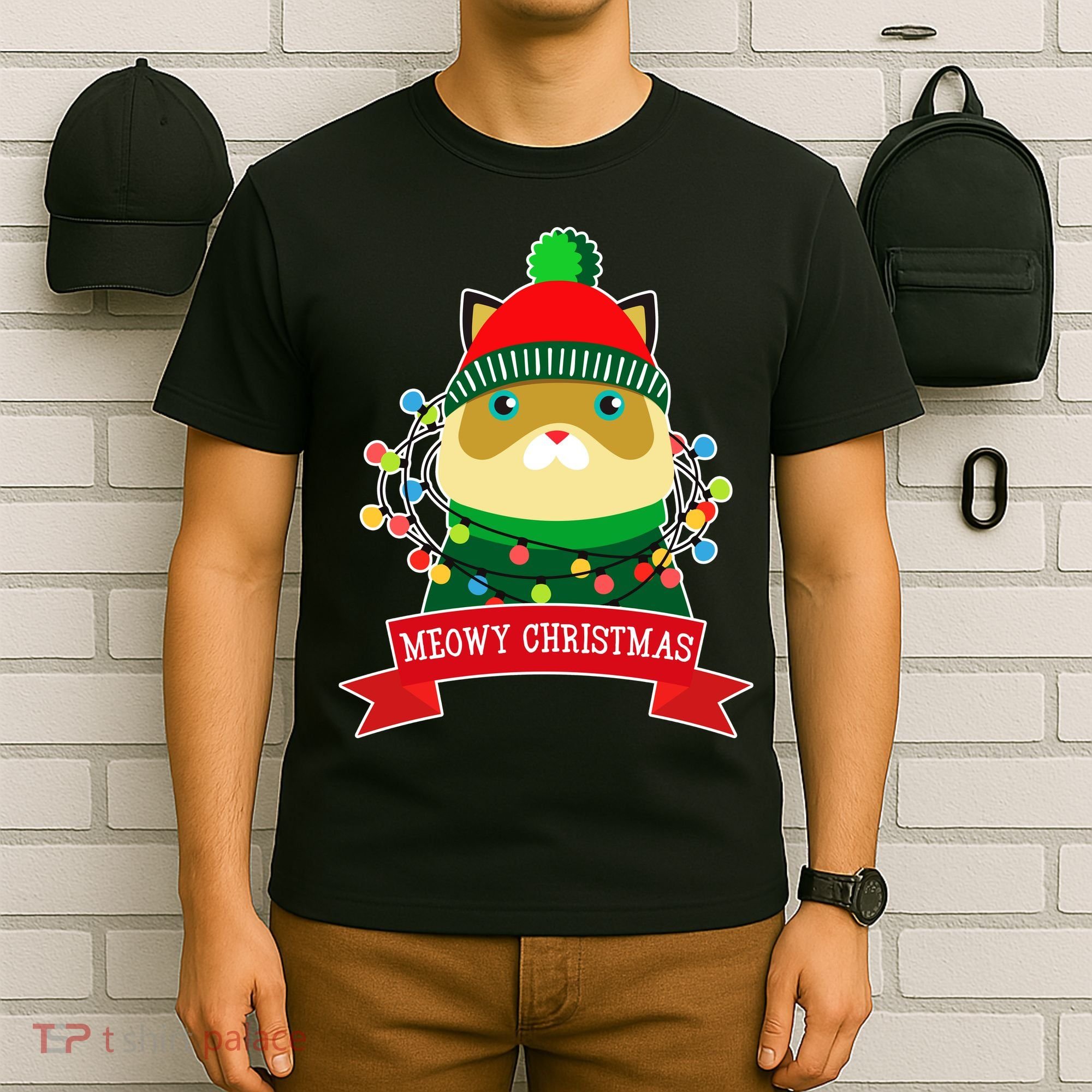 Meowy Christmas Cat Lights T-Shirt