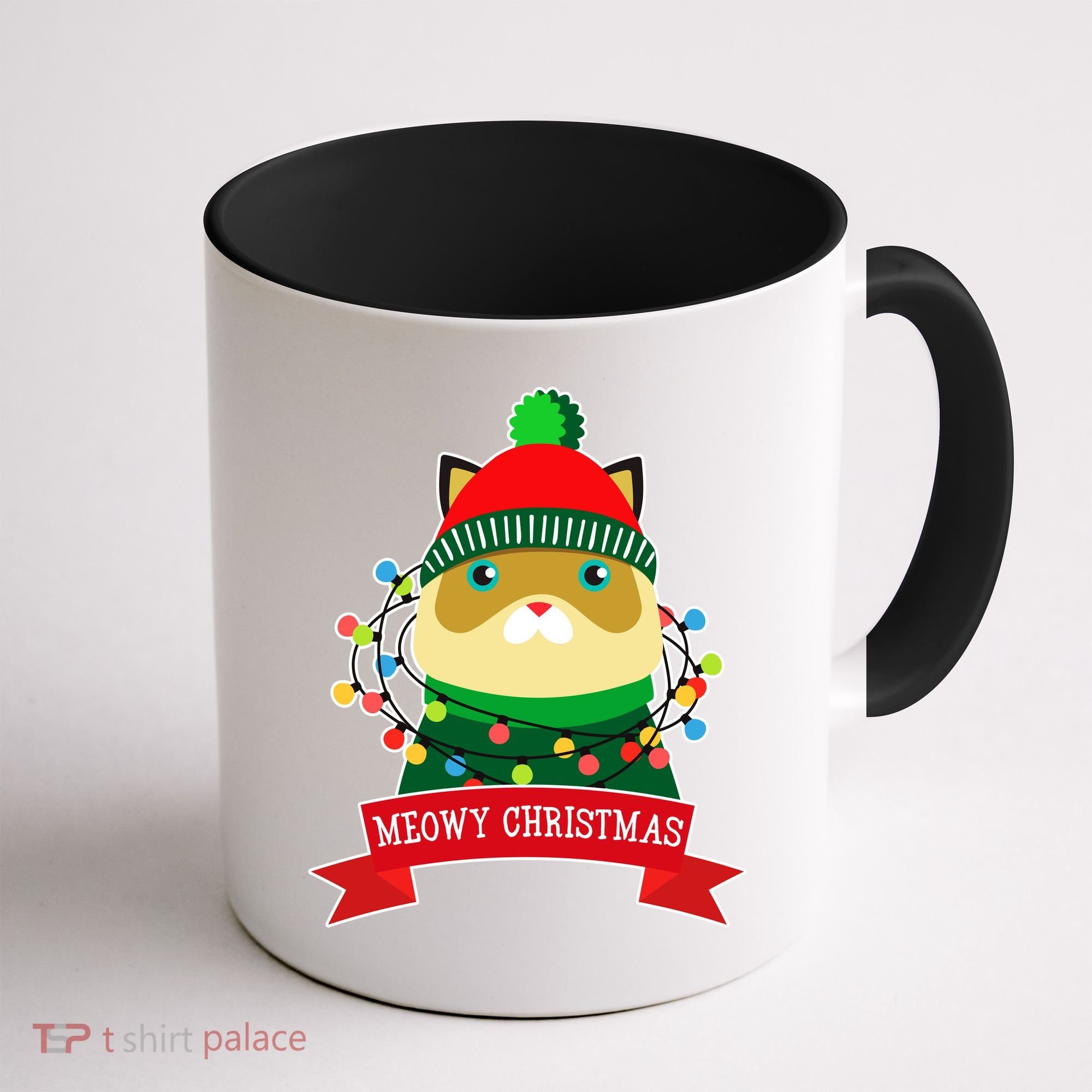 Meowy Christmas Cat Lights Coffee Mug