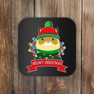 Meowy Christmas Cat Lights Coaster